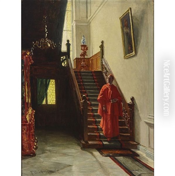 Cardinal Descending Stairs Oil Painting by Ferdinand Brutt