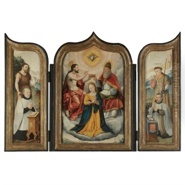 The Coronation Of The Virgin, Saint John The Baptist With Kneeling Donor And Saint Baldwin With A Kneeling Donor (triptych) Oil Painting by Bartholomaeus Bruyn the Elder