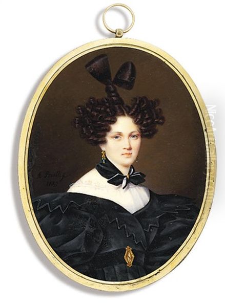 Countess Tolstaia, In Black Dress With Zig-zag Border And Large Puffed Sleeves Oil Painting by Aleksandr Pavlovich Bryullov
