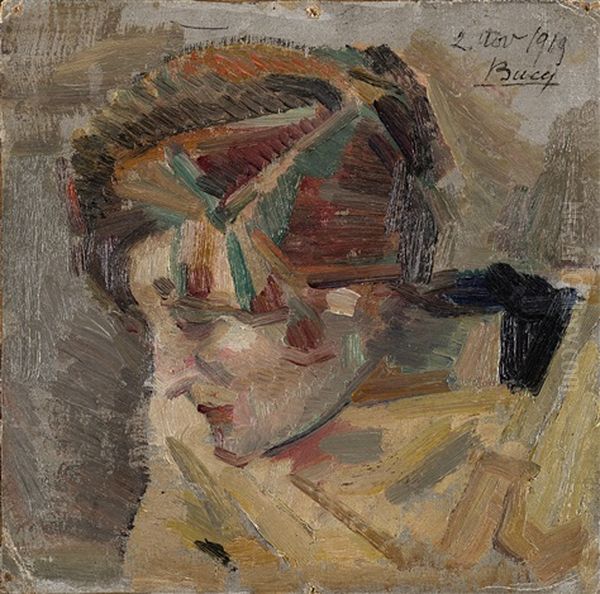 Volto Oil Painting by Anselmo Bucci