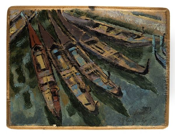 Gondole Vuote Oil Painting by Anselmo Bucci