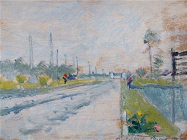 Autostrada Brescia (+ Villa D'este A Tivoli; 2 Works) Oil Painting by Anselmo Bucci