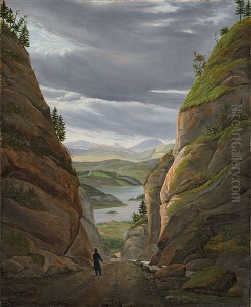Walking Figure In The Ravine At Krokkleiva, On The Way To Christiania (oslo) Oil Painting by Eduard Von Buchan
