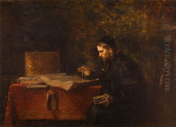 Scholar In His Studio Oil Painting by Simeon Buchbinder