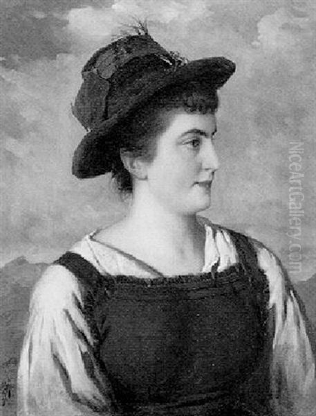 Portrait Einer Jungen Frau In Tracht Oil Painting by Josef Bueche