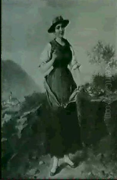 Bildnis Einer Jungen Fraun Mit Edelweiss Und Alpenrossen Oil Painting by Josef Bueche