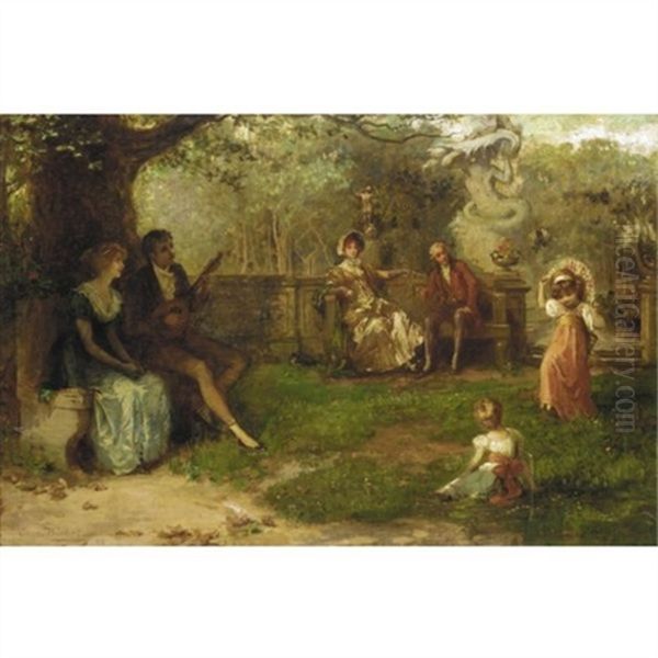 A Musical Interlude Oil Painting by Charles A. Buchel