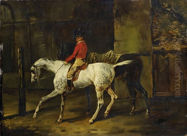 Reitknecht Mit Zwei Pferden Oil Painting by Frank Buchser