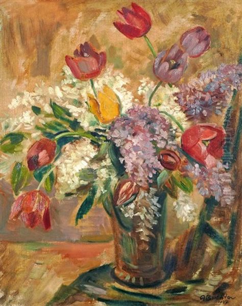 Tulpen Und Flieder Oil Painting by Alfred Buchta