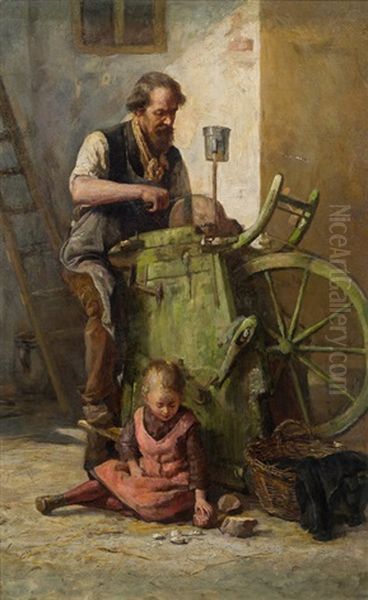 Der Scherenschleifer Oil Painting by Hugo Buchwald