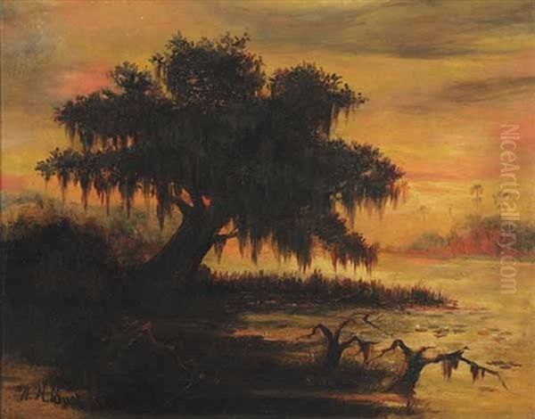 Sunset On The Louisiana Bayou Oil Painting by William Henry Buck