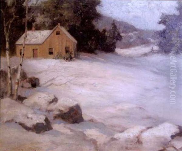 Cabin In The Snow Oil Painting by Charles E. Buckler