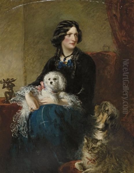Portrait De Lady Alfred Paget Aves Son Chien Maltais Sur Les Genoux Oil Painting by Richard Buckner