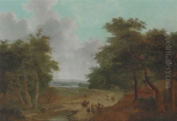 Travellers On A Wooded Track Oil Painting by Philippe Budelot