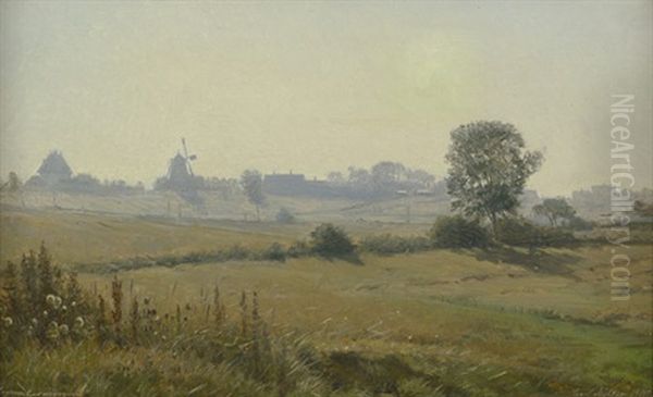 Morgennebel Uber Den Wiesen Bei Tipperups Molle, Sudlich Von Helsingor Oil Painting by Carl Budtz-Moller