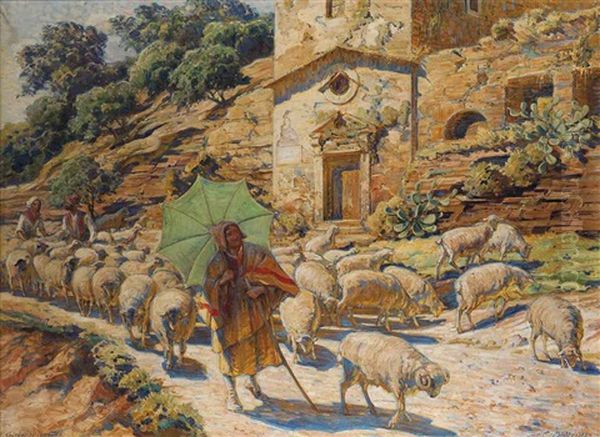 Shepherds At Girgenti, Sicily Oil Painting by Carl Budtz-Moller