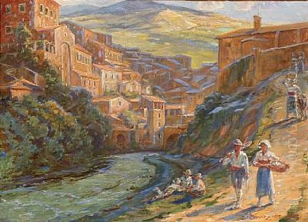 View Towards A Town In Italy Oil Painting by Carl Budtz-Moller