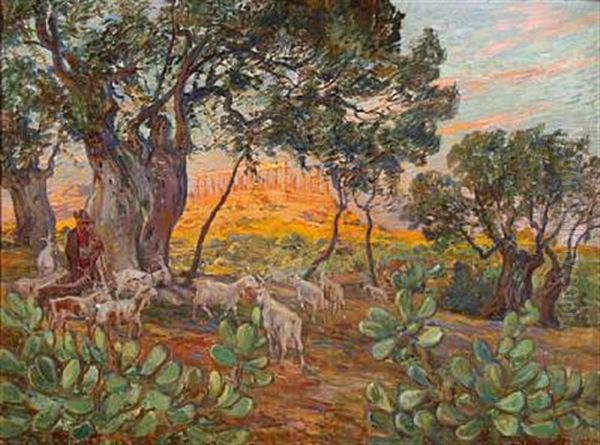 Giunone-templet Ved Girgenti Oil Painting by Carl Budtz-Moller