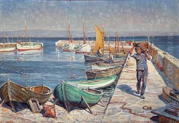 Havnen I Melsted, Sommerdag Oil Painting by Carl Budtz-Moller