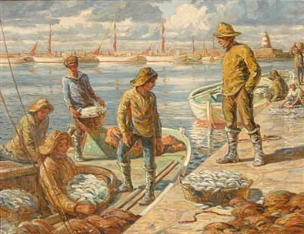 Sildefangsten Kommer I Land, Molle, Denmark Oil Painting by Carl Budtz-Moller