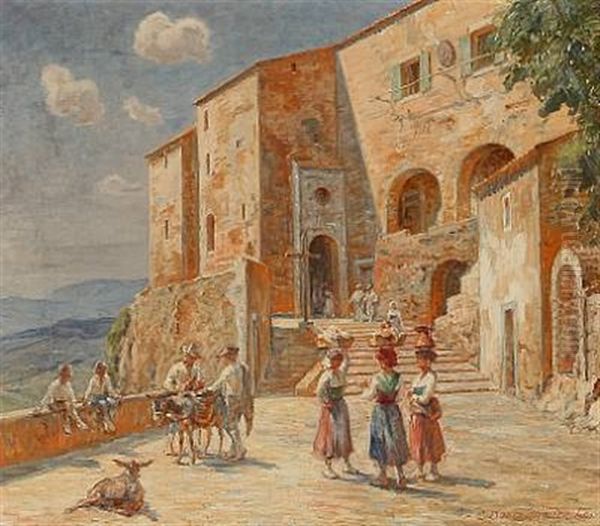Cervara De Roma (sabinerbjaergene) Oil Painting by Carl Budtz-Moller