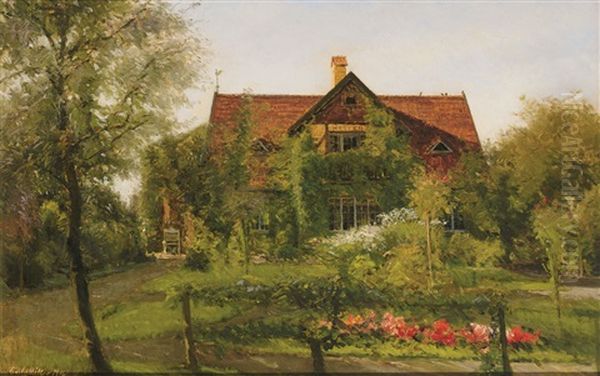 Malerisches Haus Mit Bluhendem Garten Oil Painting by Carl Budtz-Moller