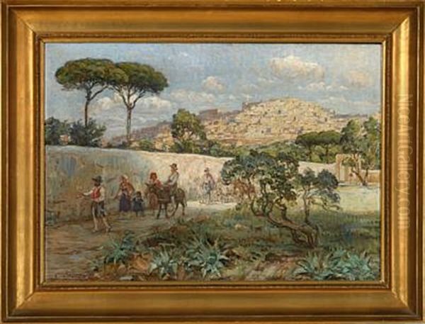 The Wall Surrounding The Monastery Of St. Nicolo, Sicily Oil Painting by Carl Budtz-Moller
