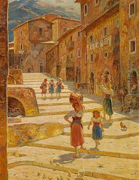 I Abruzzerbyen Scanno Oil Painting by Carl Budtz-Moller