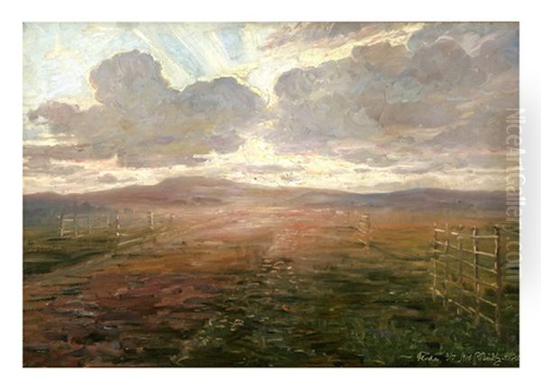 Sunset Landscape Oil Painting by Carl Budtz-Moller
