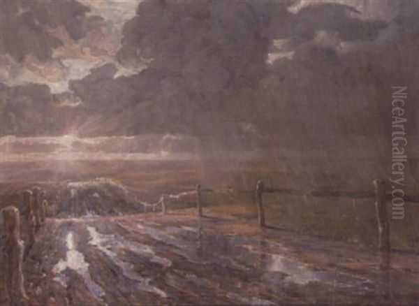 Solen Bryder Gennem Skyerne Pa En Uvejrsdag Oil Painting by Carl Budtz-Moller