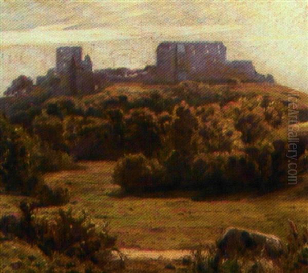 Parti Fra Bornholm Med Udsigt Til Hammershus Oil Painting by Carl Budtz-Moller