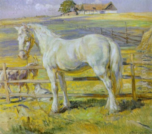 Hest Og Geder Ved Fold Oil Painting by Carl Budtz-Moller