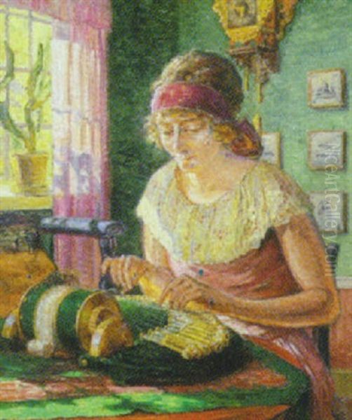 Ved Kniplebraedtet Oil Painting by Carl Budtz-Moller