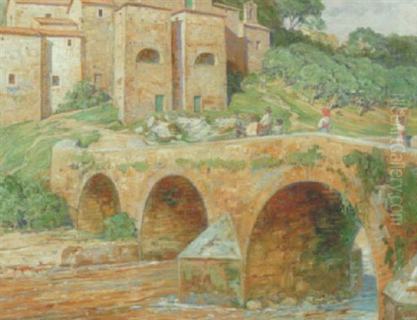 Bro Over Floden Aniene Ved Vicovaro I Sabinerbjergene Oil Painting by Carl Budtz-Moller