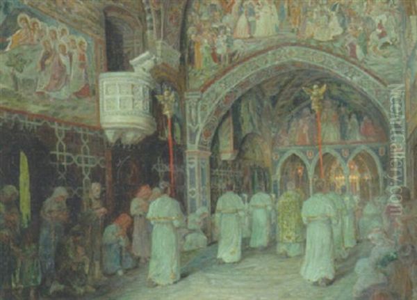 Religios Messe I Overkirken I Klostret St. Benedetto, Subiaco Oil Painting by Carl Budtz-Moller