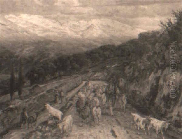 Gederne Drives Hjem, Vejen Til Anticoli, Sabinerbjergene Oil Painting by Carl Budtz-Moller