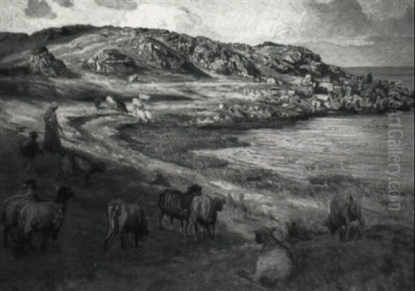 Kustenlandschaft Mit Schafherde Und Hirten Oil Painting by Carl Budtz-Moller