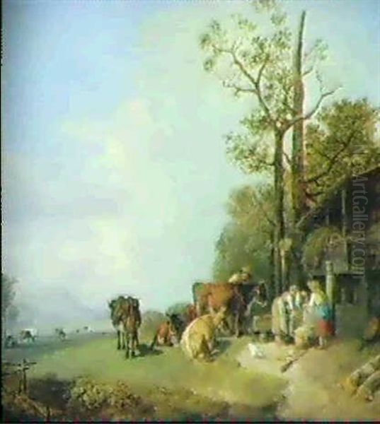 Vor Dem Bauernhof Oil Painting by Heinrich Buerkel