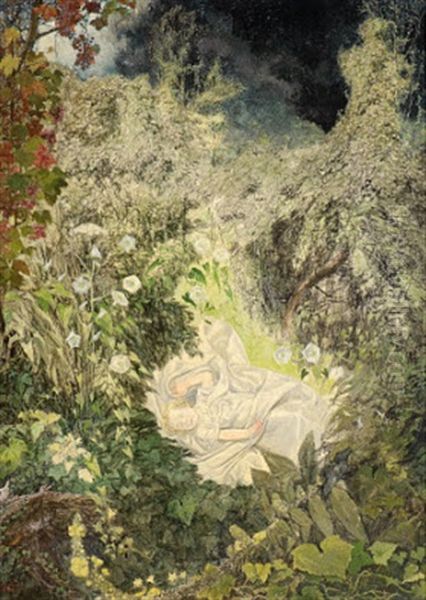 Traumhafte Waldszene Mit Schlafendem Kind Oil Painting by Hans Adolf Buhler
