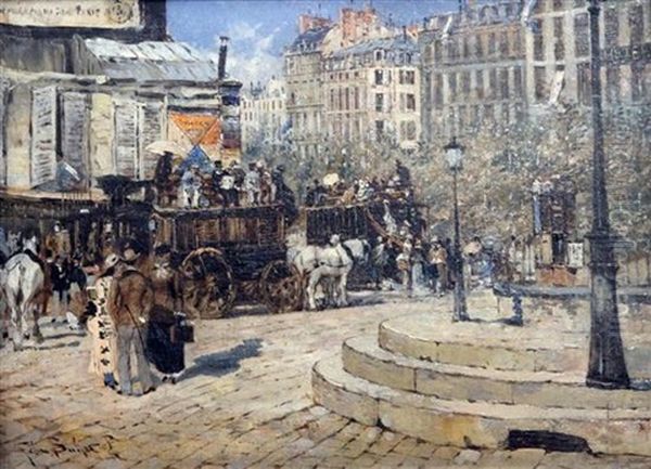 Parisian Street Scene Oil Painting by Felix-Hilaire Buhot