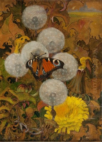 Motyl I Kwiaty Oil Painting by Jan Bulas