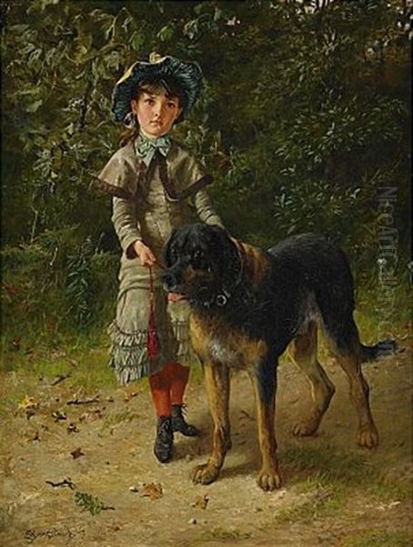 Flicka Med Hund Oil Painting by Edgar Bundy
