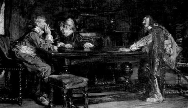 A Dispute Oil Painting by Edgar Bundy