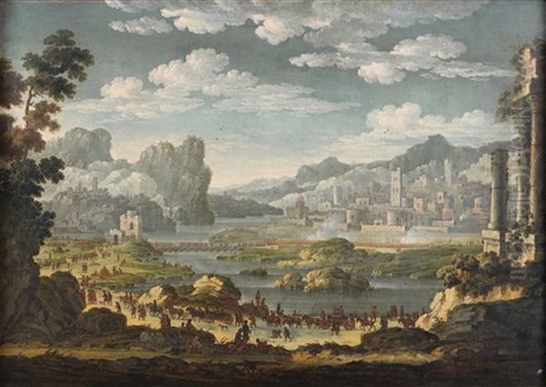 Siege D'une Ville Fortifiee Oil Painting by Jan van Bunnick