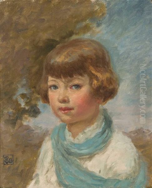 Portrait Of A Young Girl With Blue Scarf Oil Painting by Rupert Charles Bunny