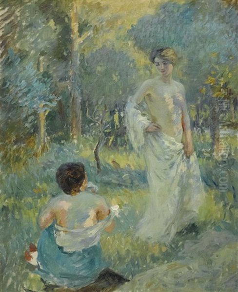 Models In The Garden Oil Painting by Rupert Charles Bunny