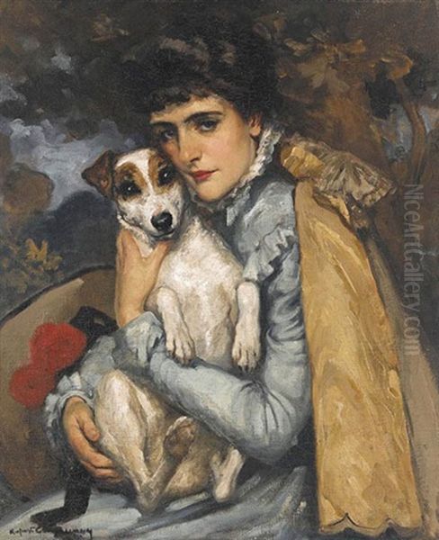 Jeanne With Her Terrier Oil Painting by Rupert Charles Bunny