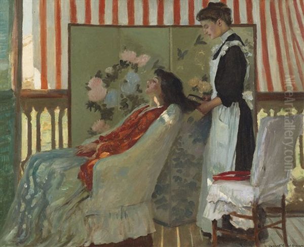 Hair Drying Oil Painting by Rupert Charles Bunny