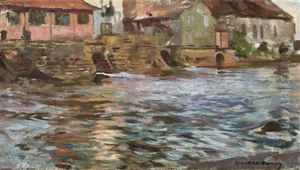 Maisons Roses Au Bord Du Barrage Oil Painting by Rupert Charles Bunny