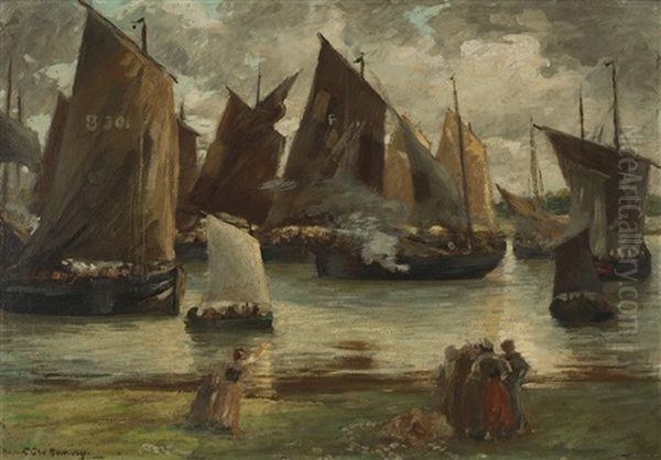 Boats Preparing To Leave (etaples) Oil Painting by Rupert Charles Bunny